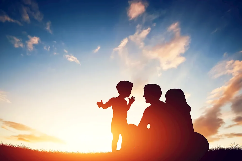 Silhouette of a family with children