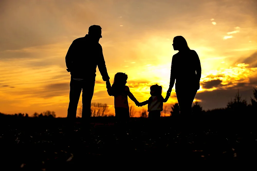 Family silhouette with children