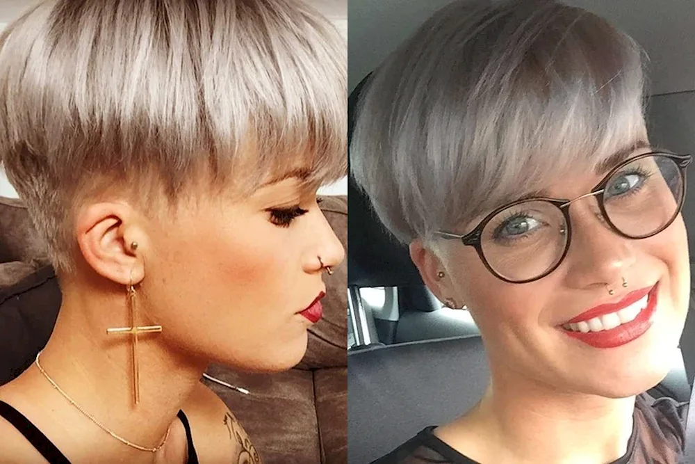 Earrings with short haircut