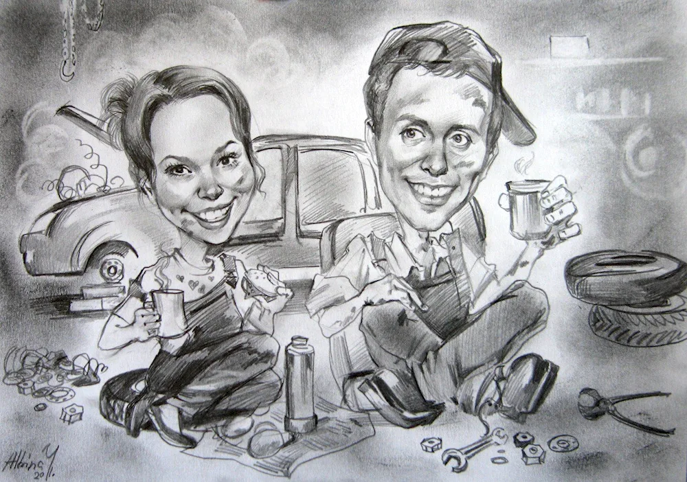 Collective caricature by pencil