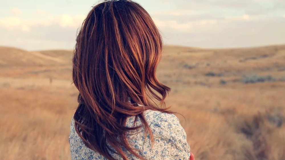 Girl with long brown hair from the back