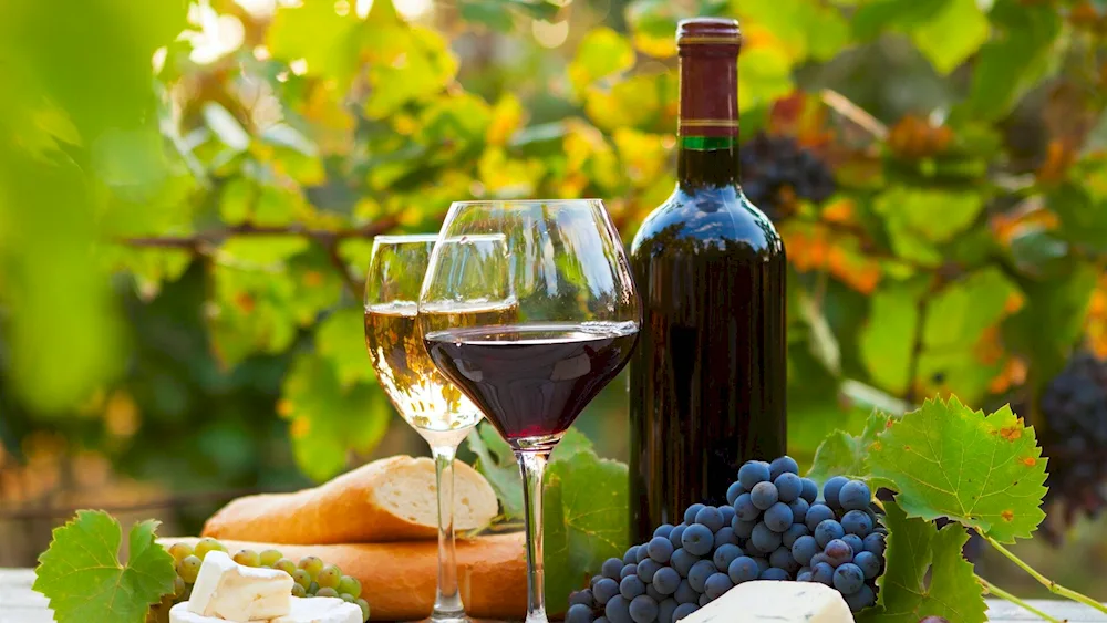 Grape still life and a wine glass with wine