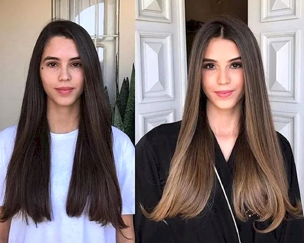 Balayage shatush on dark long hair