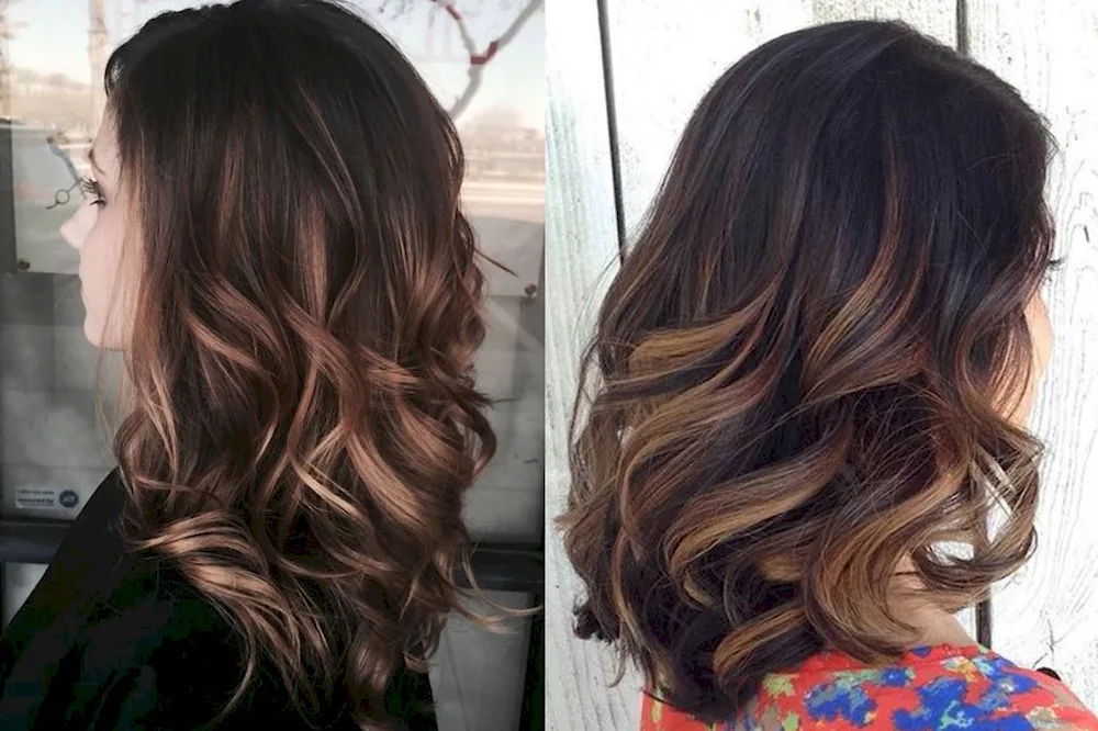 Shatush and balayage on medium length dark hair