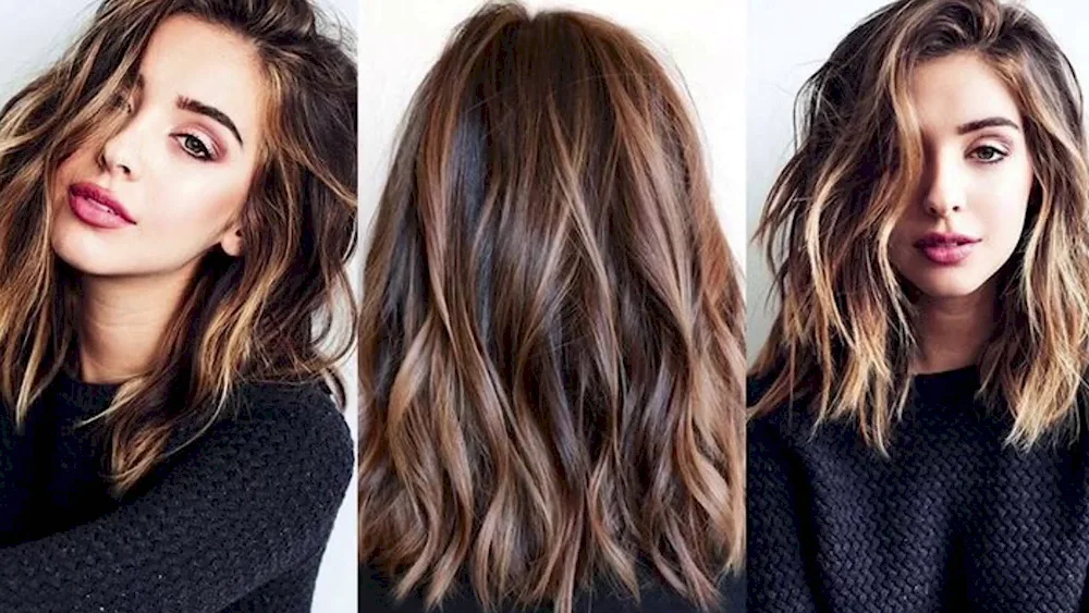 Balayage shatush on long brown hair