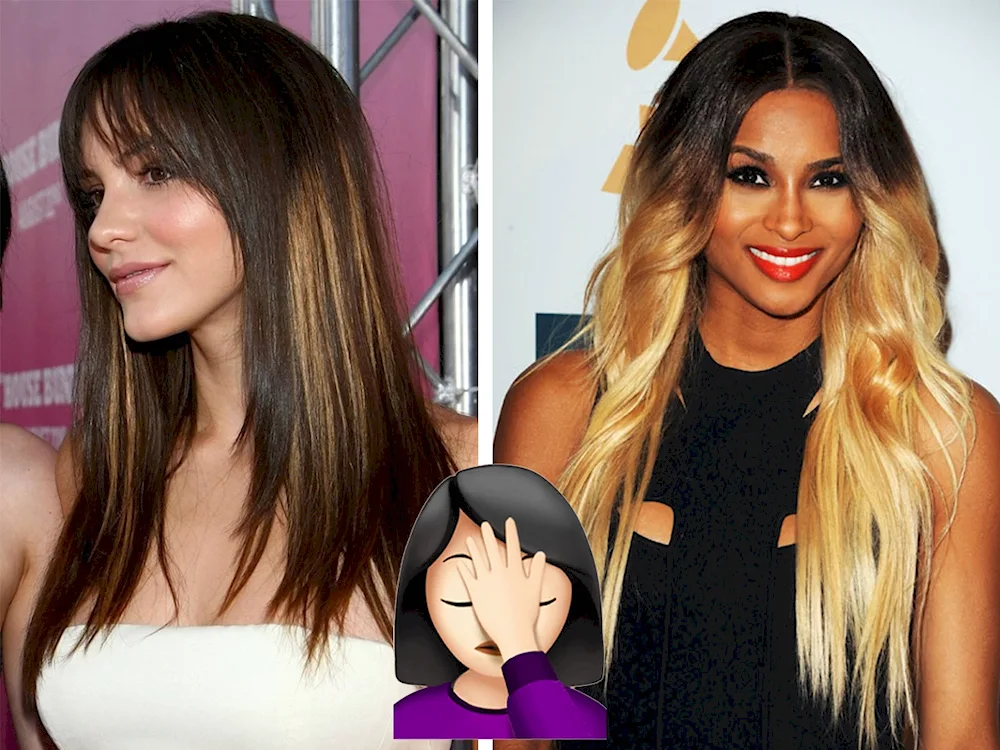 Shatush balayage hair colouring on dark hair with bangs