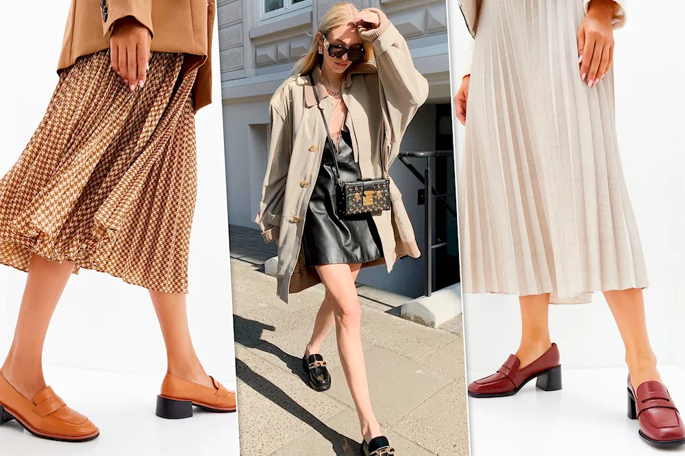 Chiffon dress with loafers