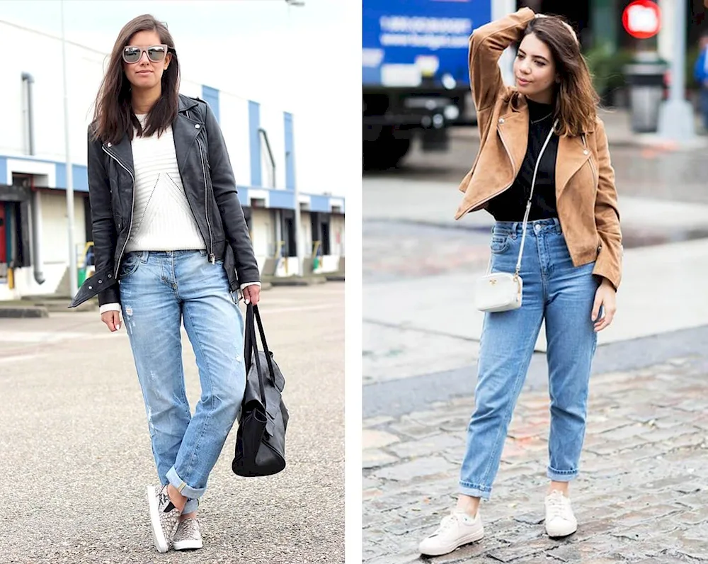 Wide jeans with sneakers for women