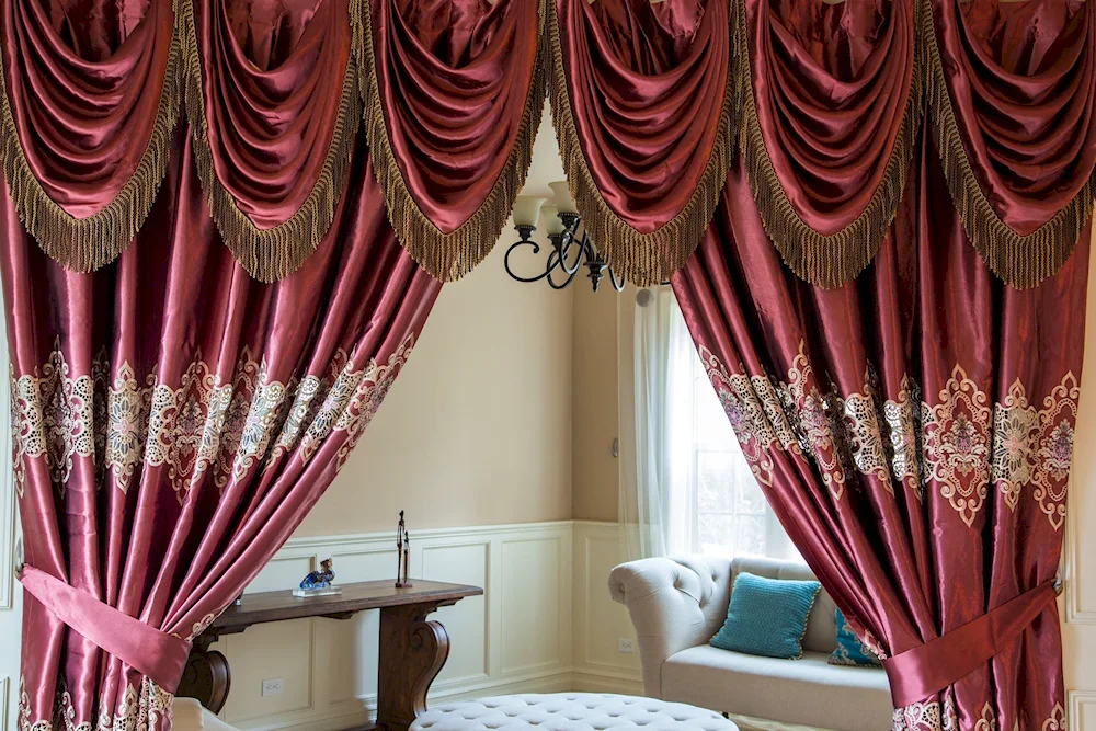 Burgundy curtains with gold