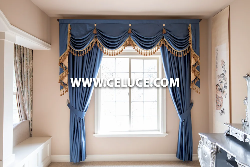 Blue curtains with gold