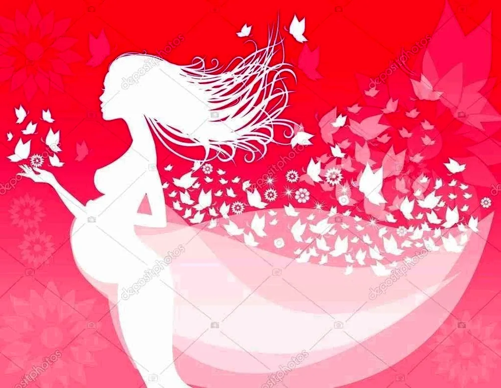 Pregnancy silhouette on pink background