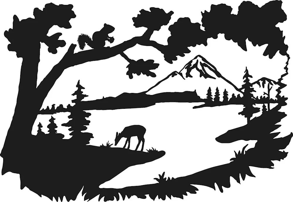 Silhouettes of mountains and forests