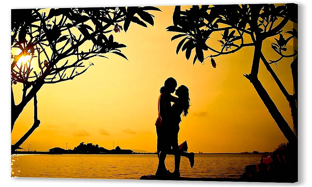 Silhouettes of couples in love