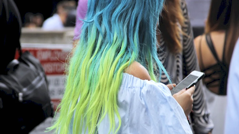 Blue strands on blonde hair