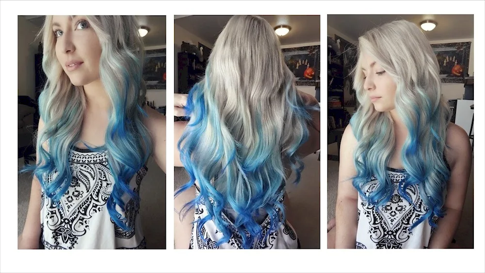 Blue ends on blonde hair