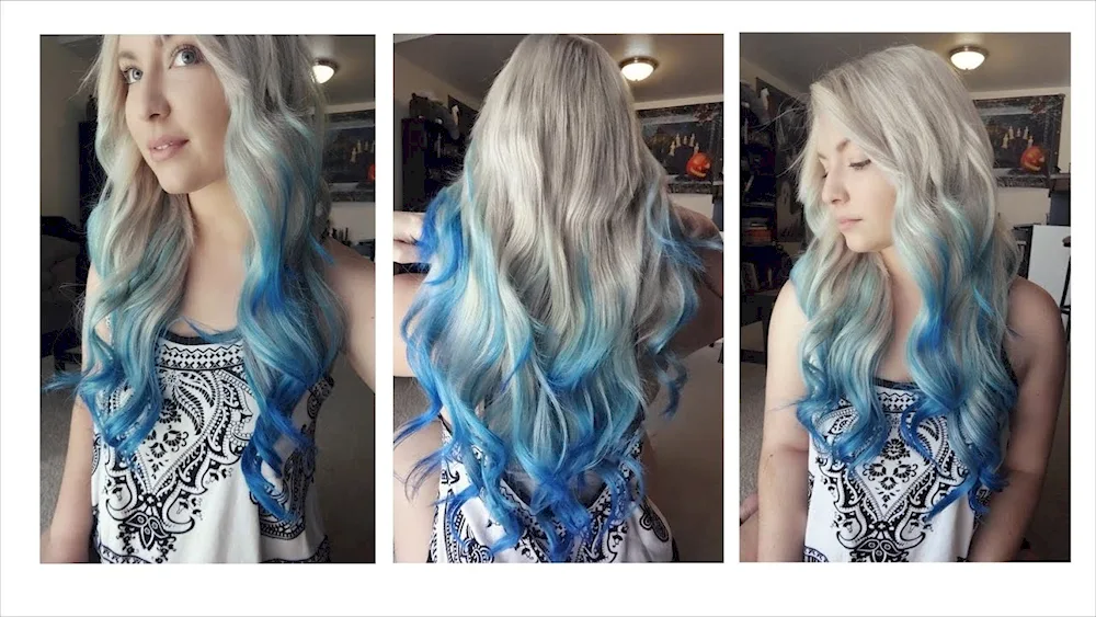 Blue ends on blonde hair