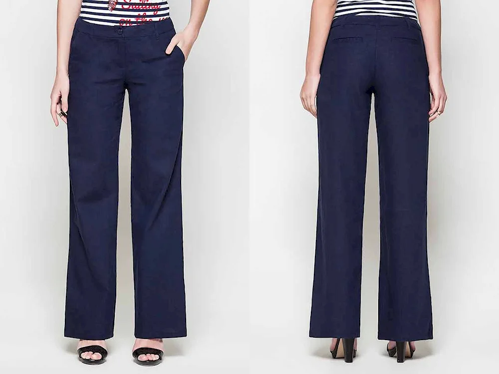 Blue linen trousers women's