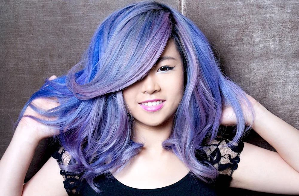 Black hair with blue strands