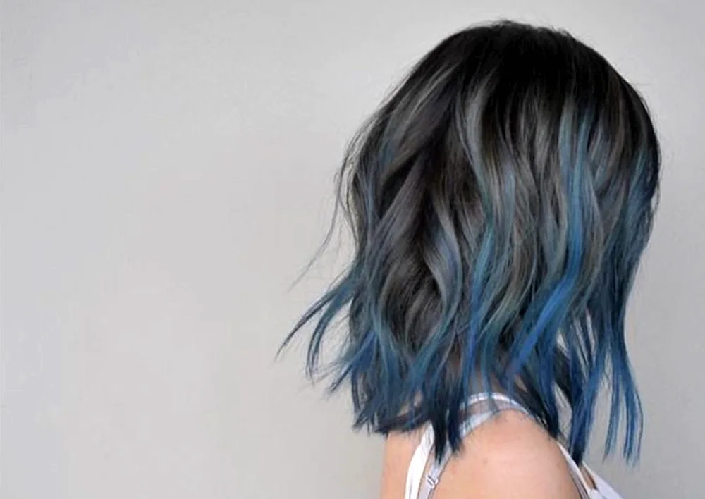 Blue strands on blonde hair