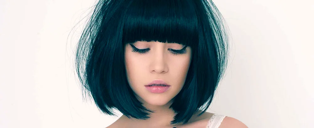 Blue hair bob with bangs