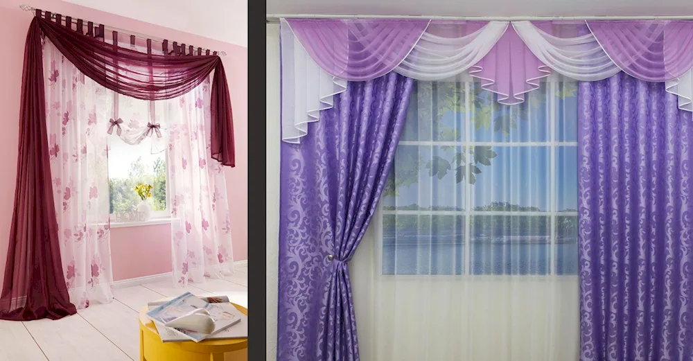 Lilac curtains with a lambrequin