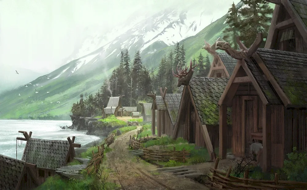 Scandinavian village concept art