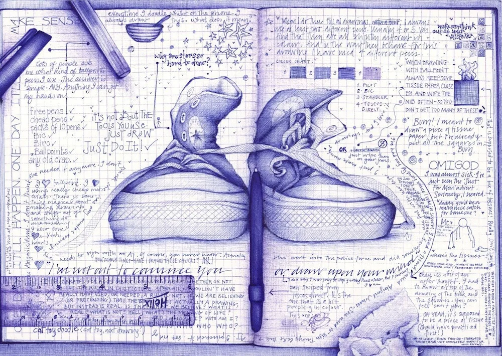 Pencil sketches in notebook