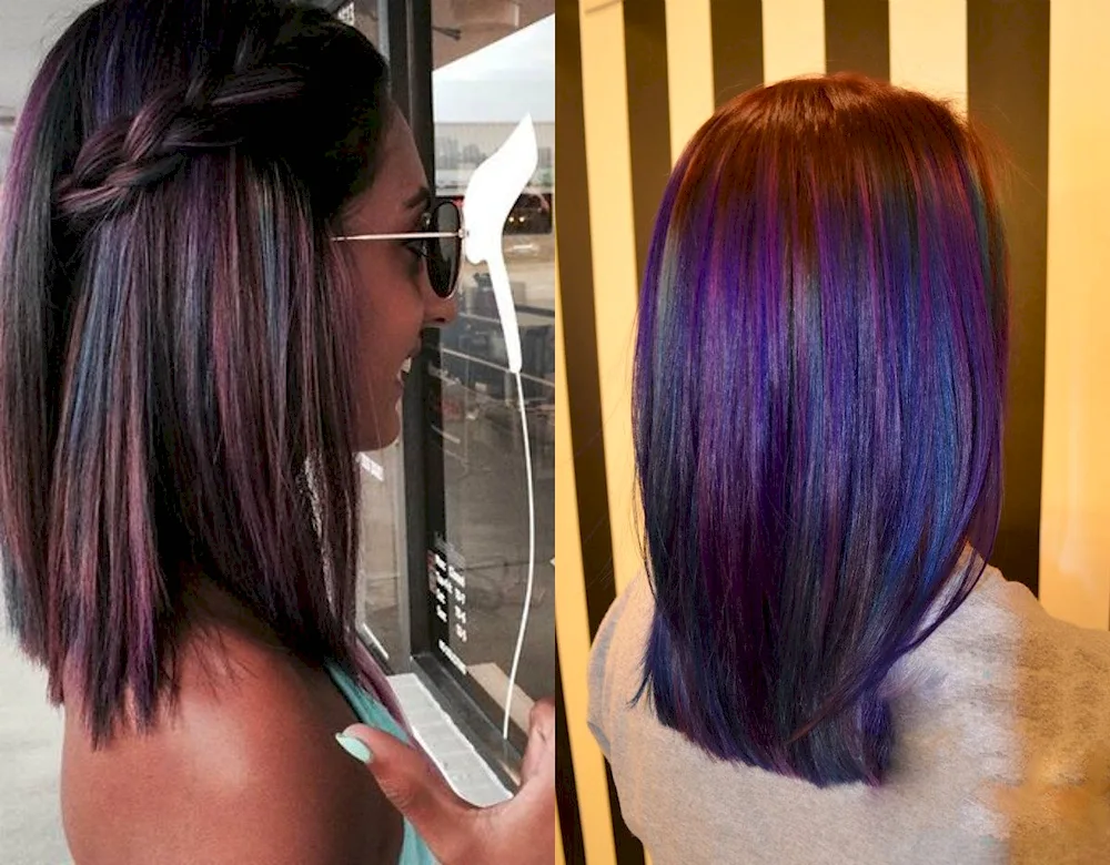 Hidden colouring on dark bob hair