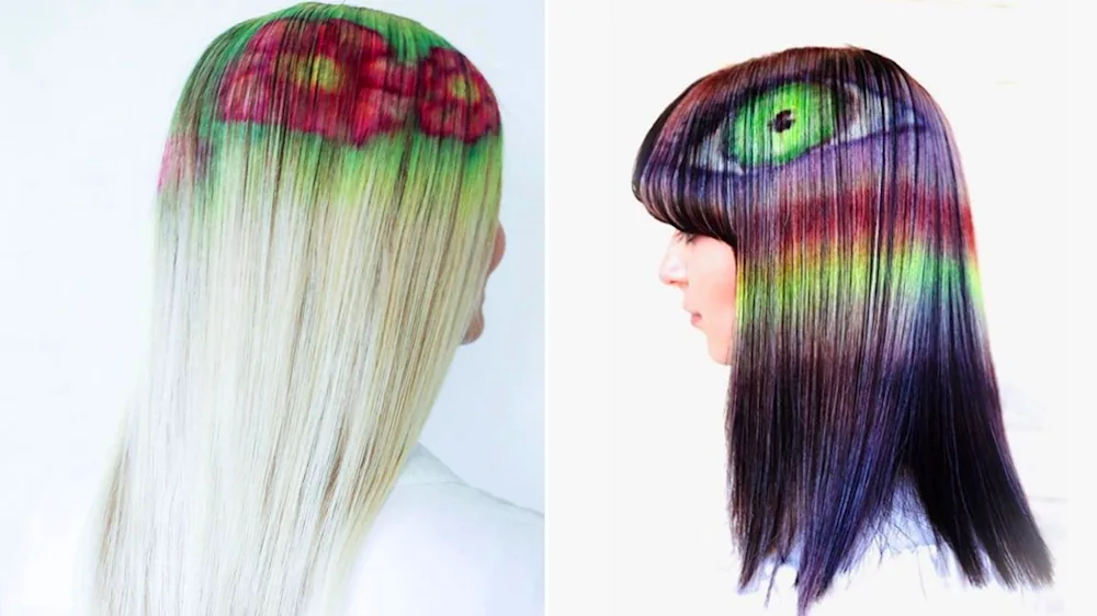 Hidden hair colouring with bangs