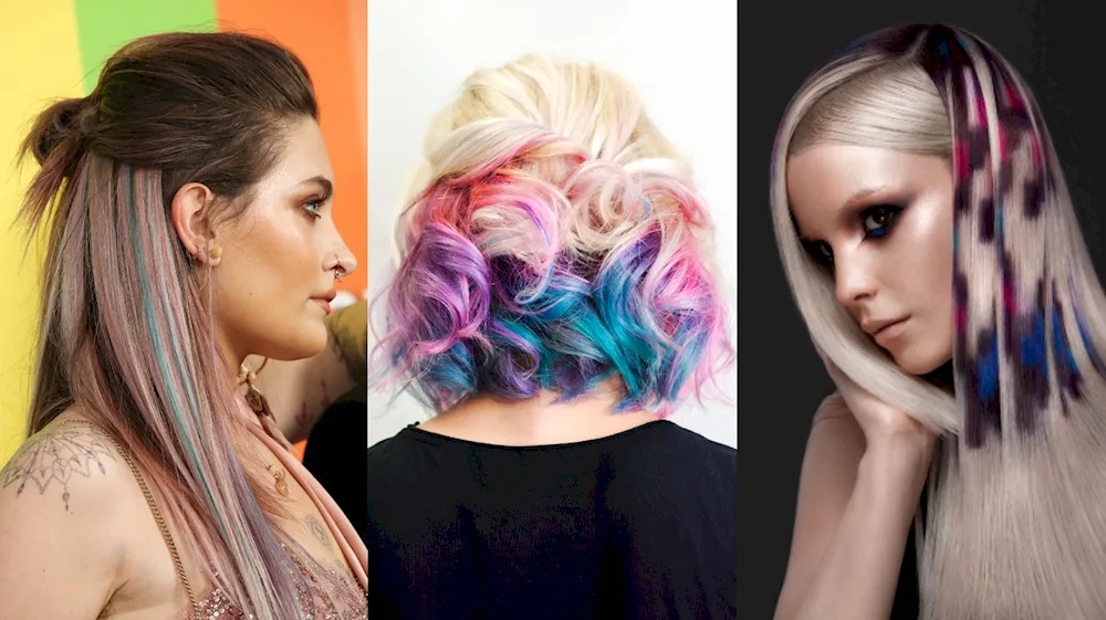 Purple hair colouring. strands