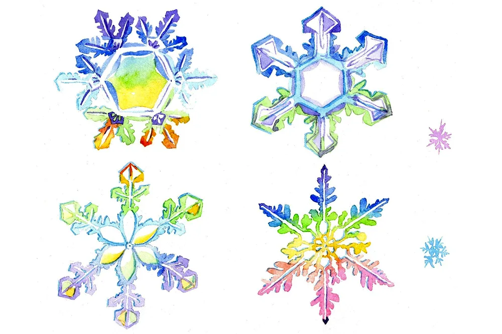 Step-by-step drawing of snowflakes