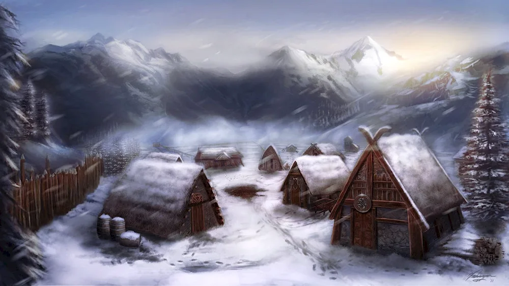 Snowy Viking village