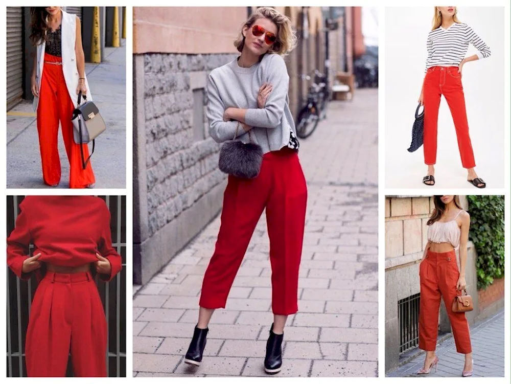 Combination with red trousers