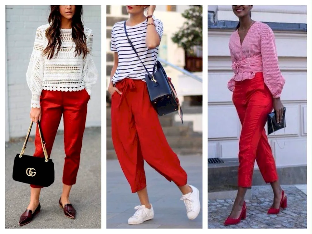 Combination with red trousers