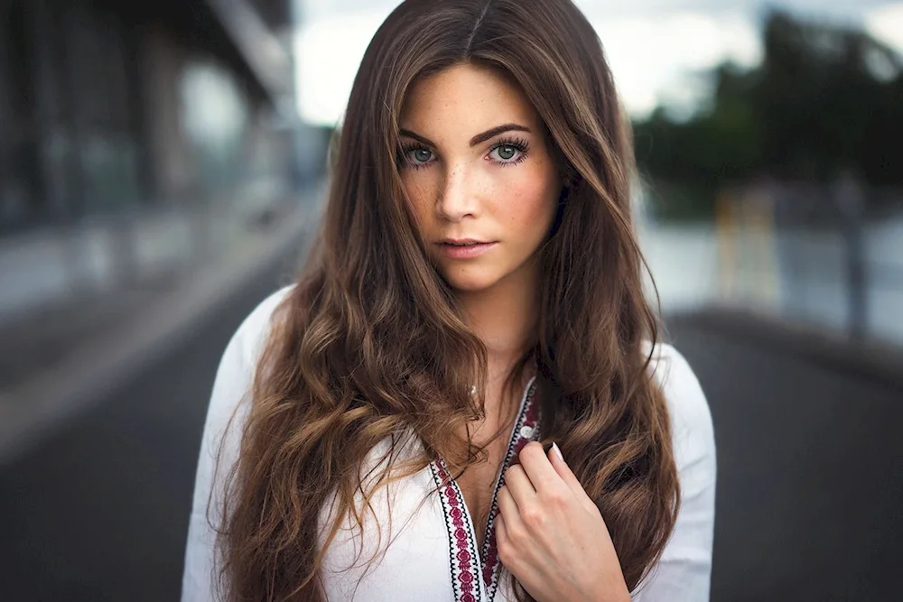 Girl with long brown hair from the back
