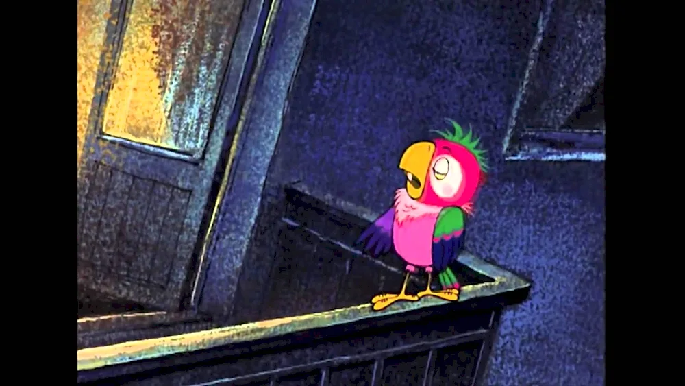 Parrot Kesha with a cartoon