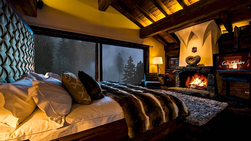 Bedroom with fireplace