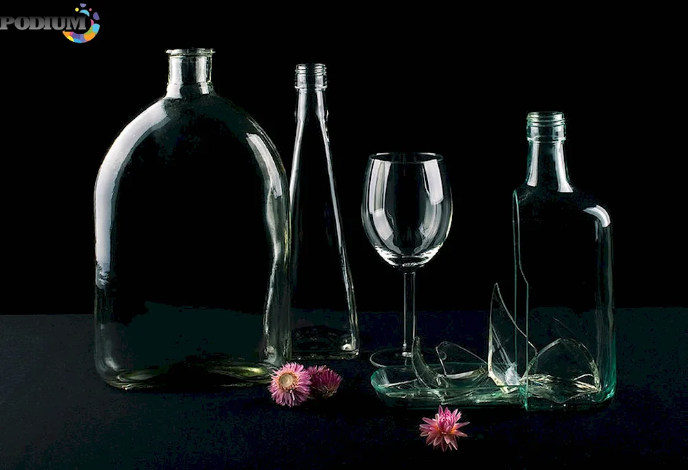 Glassware on black background