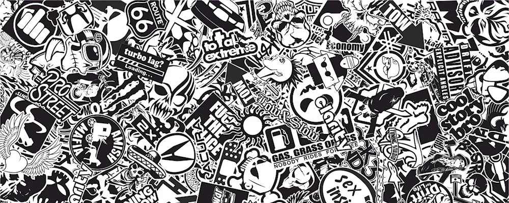 Stickerbombing black and white