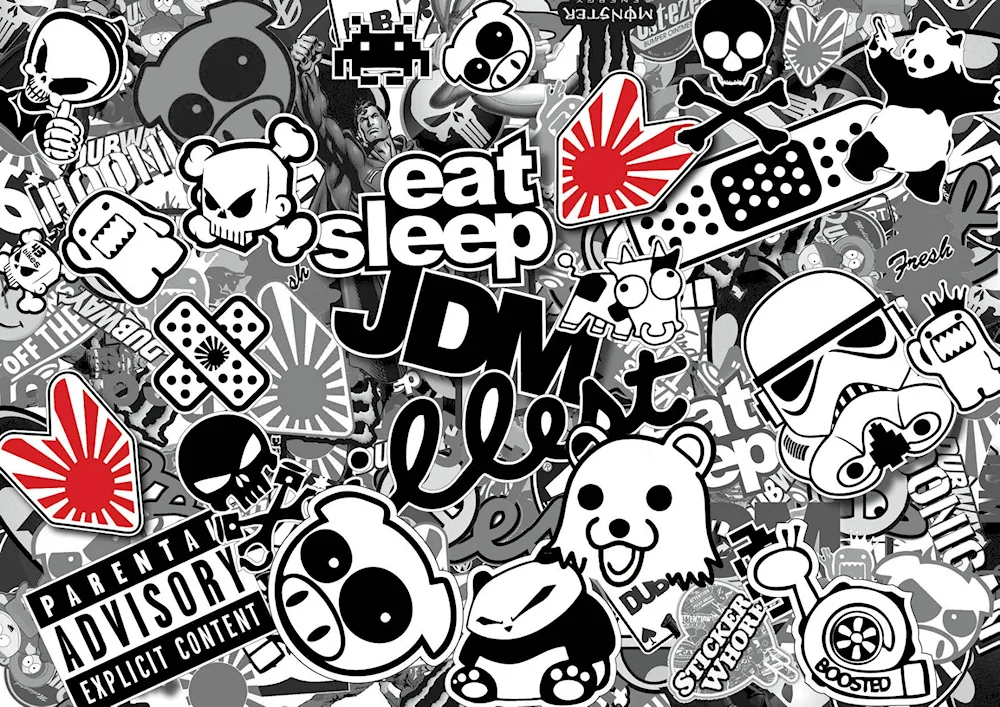 Stickerbombing JDM black and white