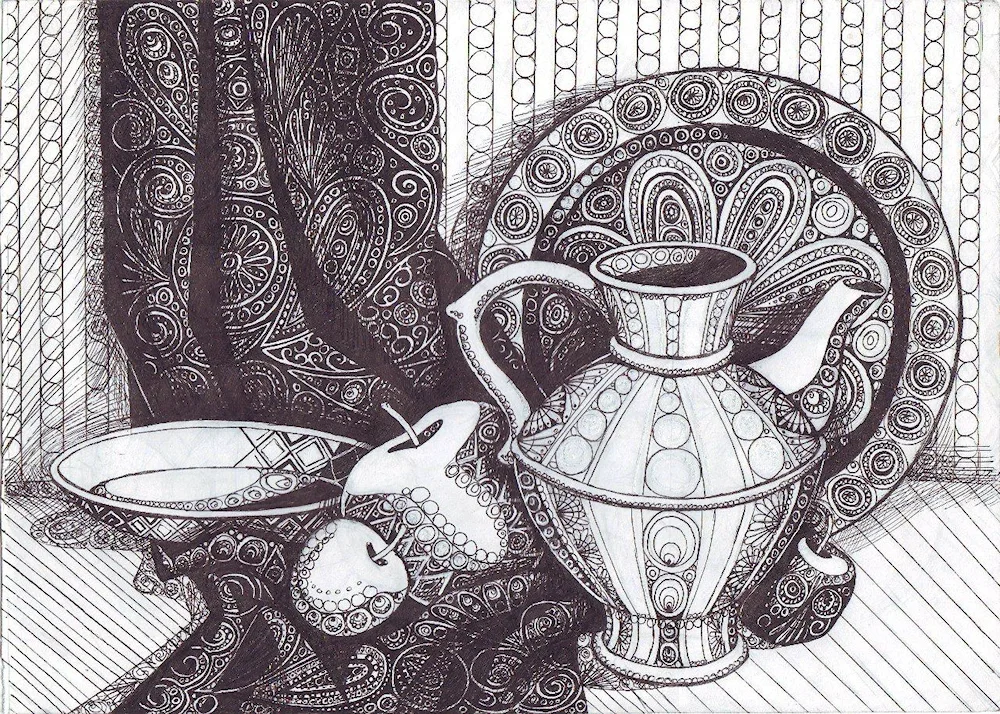 Stylisation of still life in ink