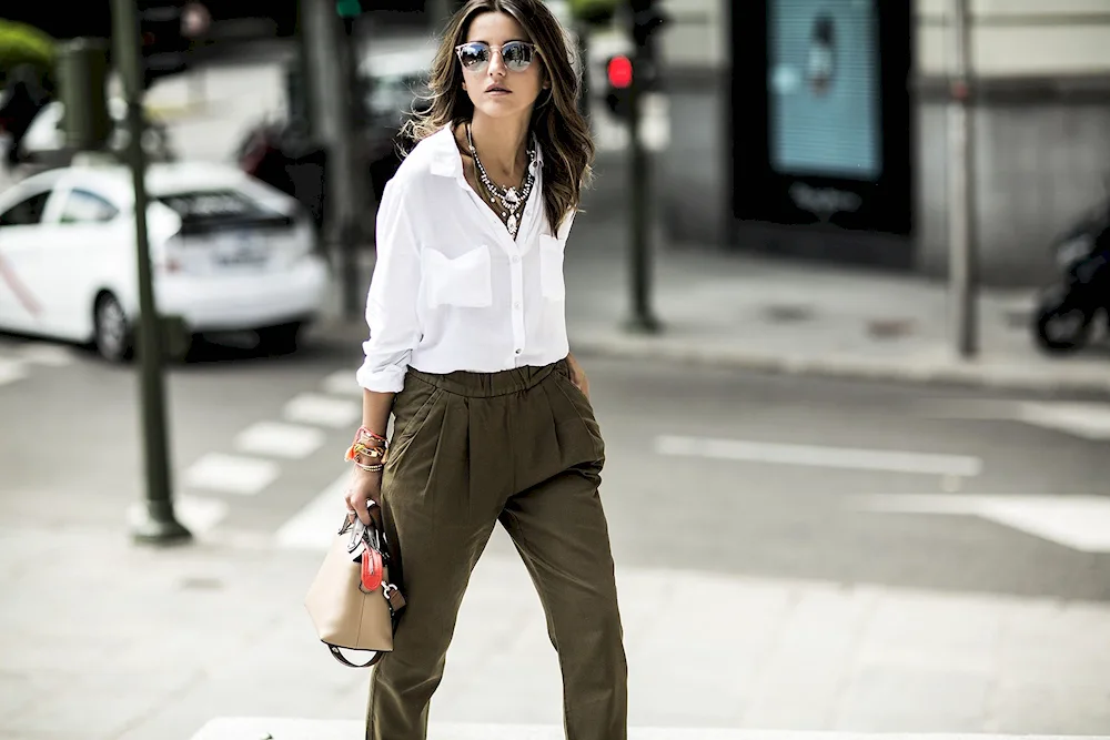 Camel-coloured trousers