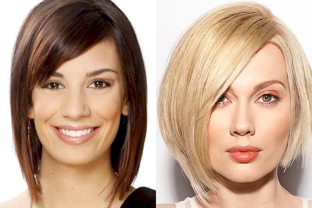 A asymmetry bob haircut for medium hair with bangs