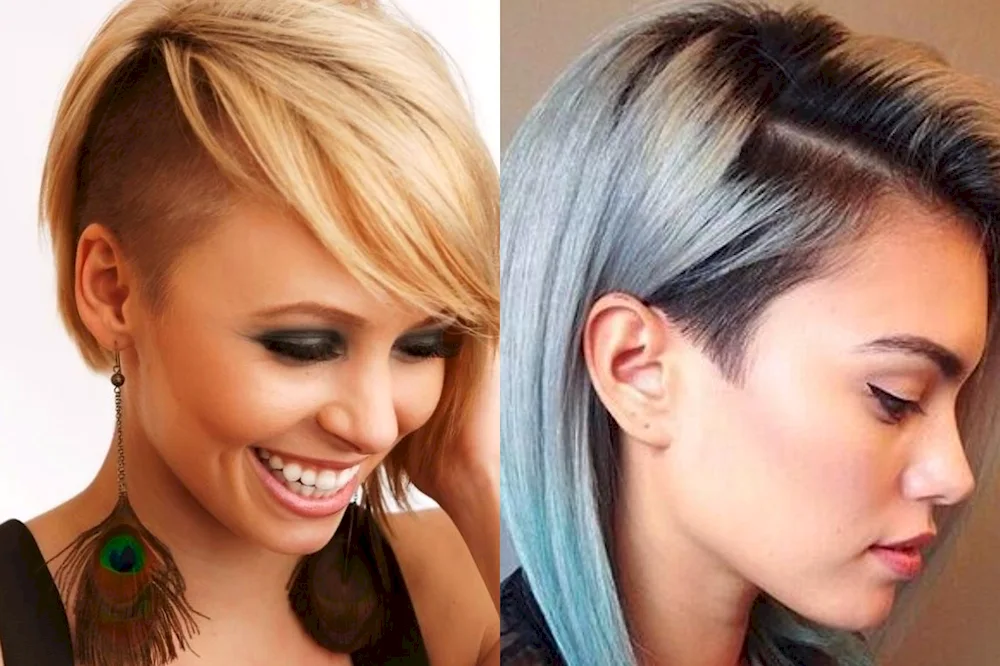 Short women's bob with shaved temple