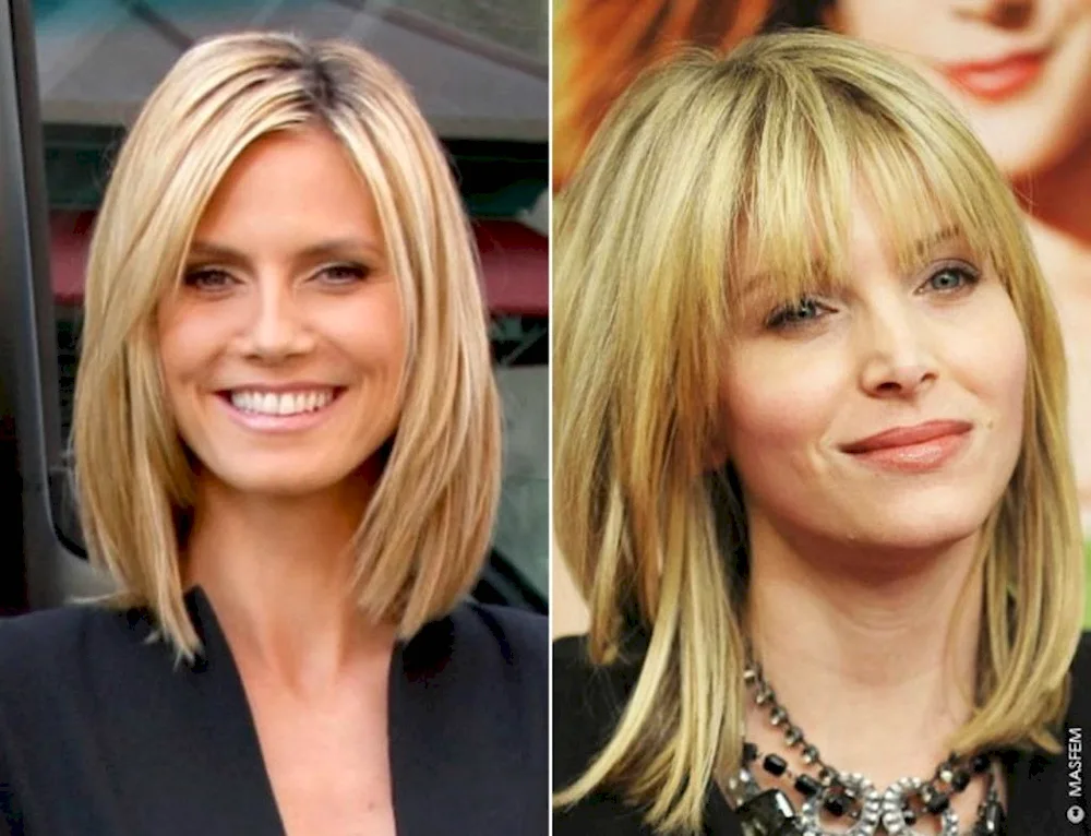 A haircut for rectangular face with fringes for medium hair