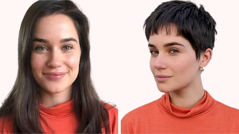 Short haircut before and after