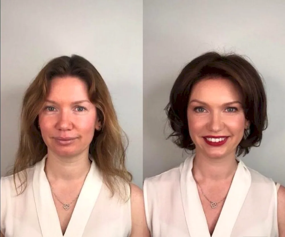 Haircut before and after women's haircut