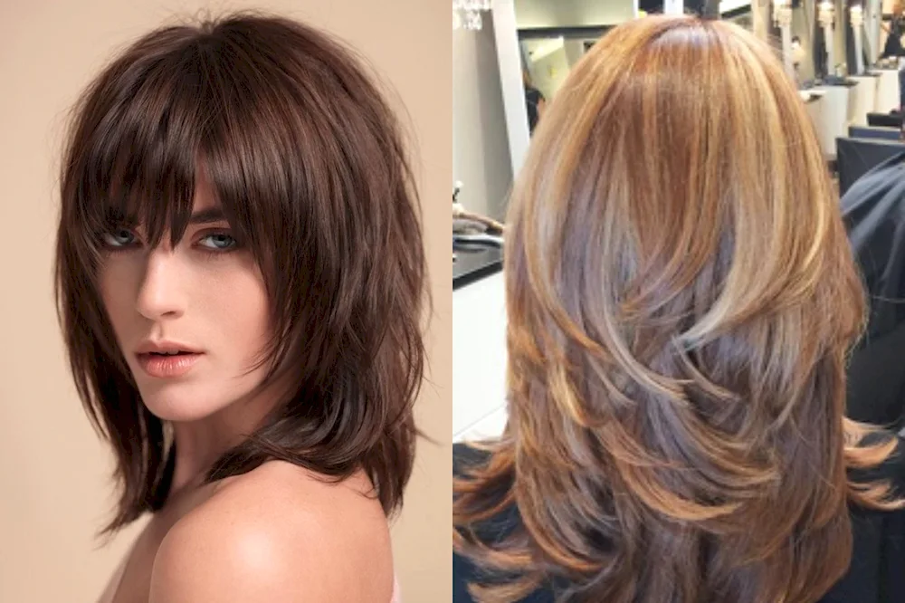 Graduated Cascade for medium hair with fringes front and back view
