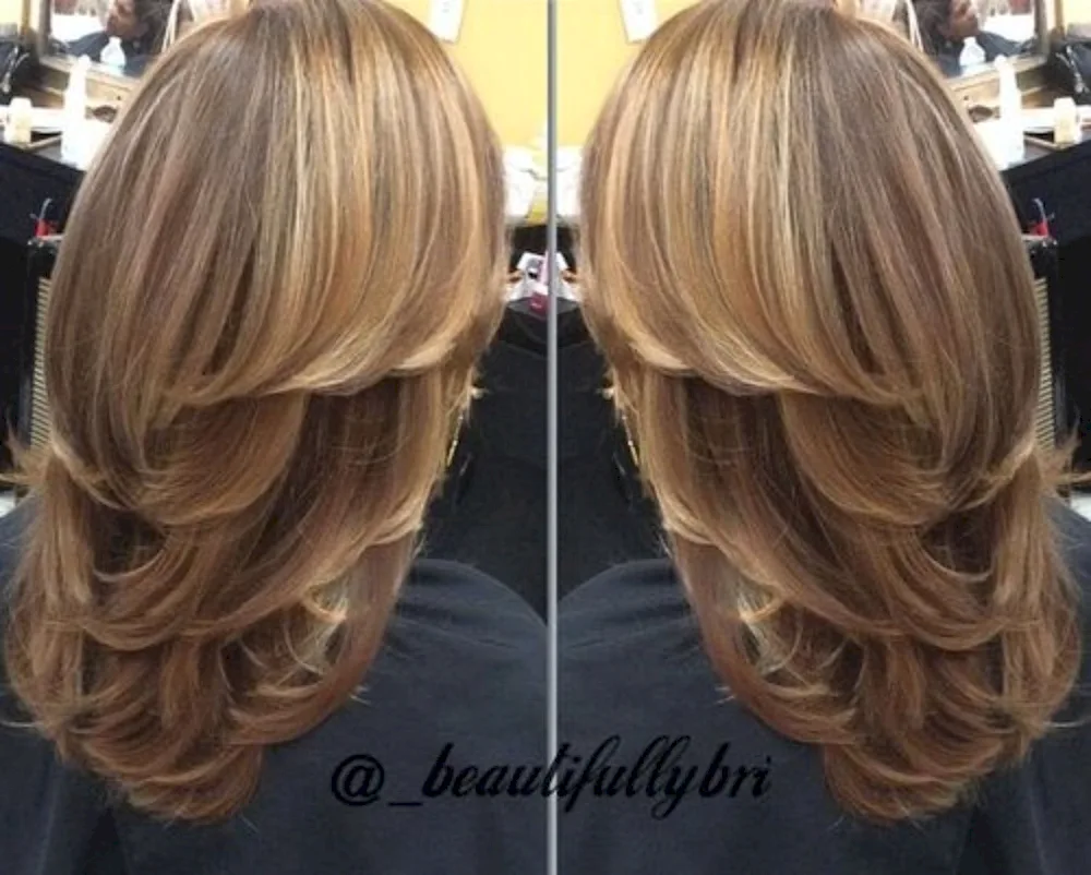 Long Cascade haircut for medium hair from behind