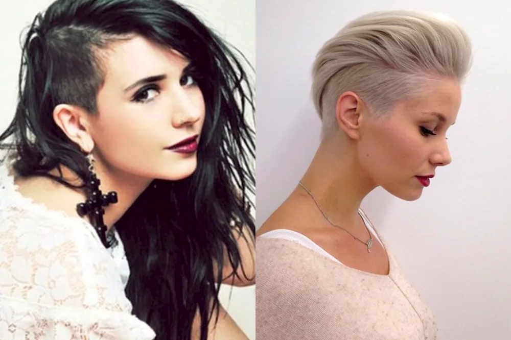 Pixie bob on long hair with shaved temples